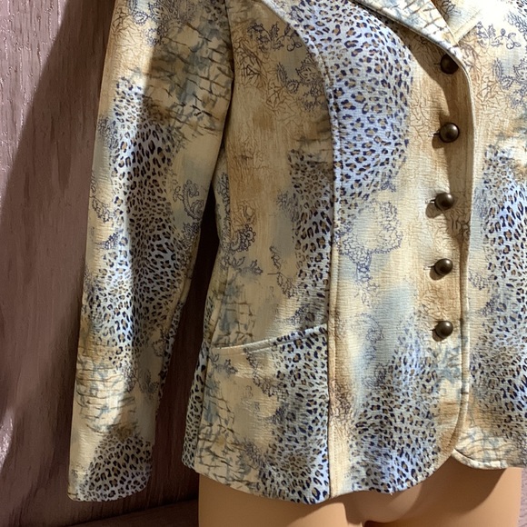 Spread Your Wings Blazer Jacket Animal Print Tan Brown Blue XS - Picture 5 of 16
